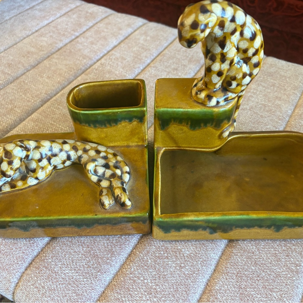 Leopard Ceramic Planter Set in Gold and Green